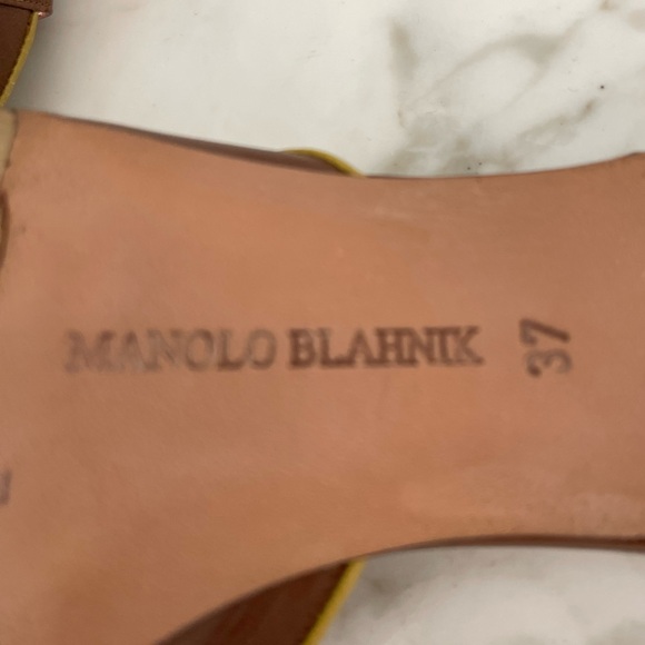Manolo Blahnik Chartreuse Chocolate Leather Kitten Heels Size 37 - Picture 8 of 12